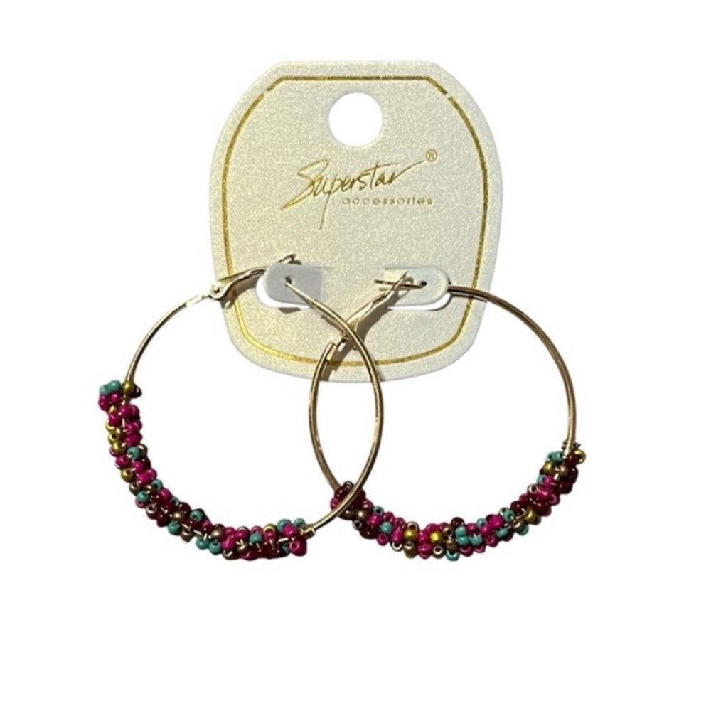 Multicolored Beaded Hoop Earrings